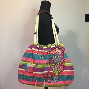 Brighton Colourful Seahorse Beach Maxi Woven Tote Bag